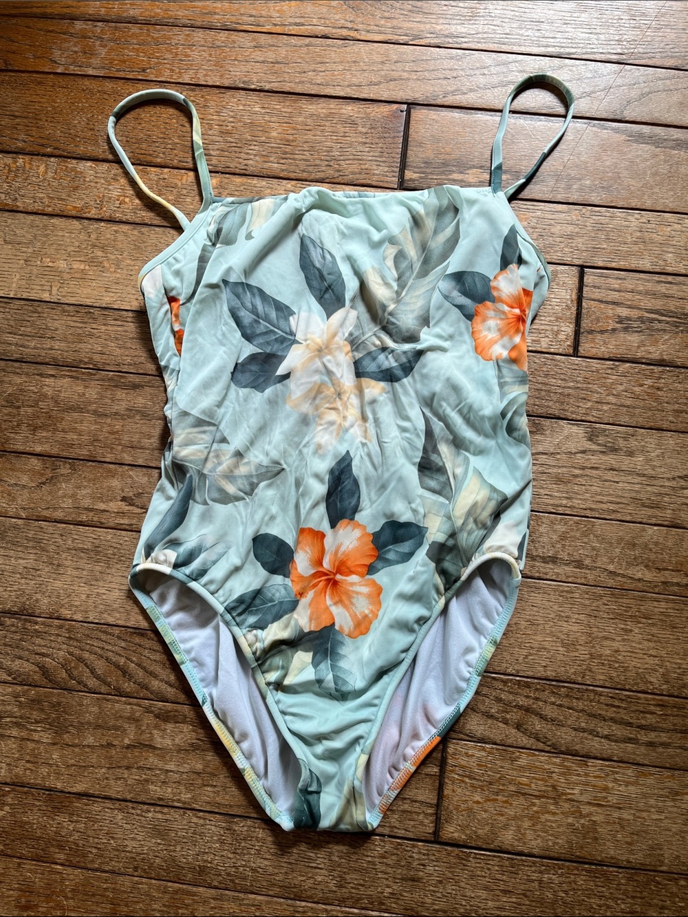 Leilani Floral One-Piece Swimsuit - Mint with Orange Hibiscus